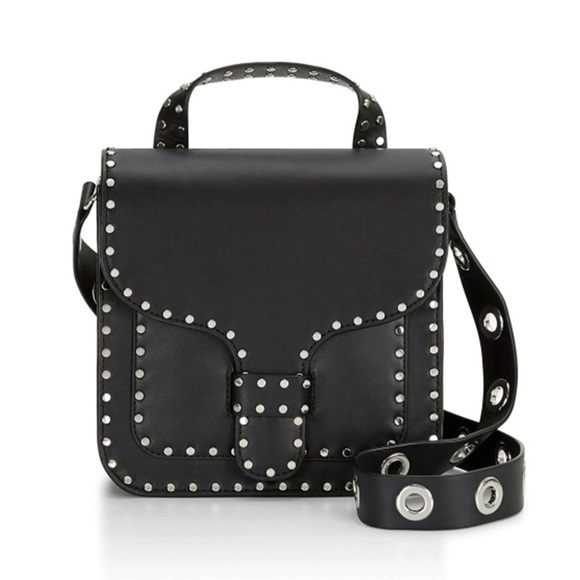 NWOT Rebecca Minkoff Studded Midnighter Top Handle Feed Bag In Black - Picture 1 of 13